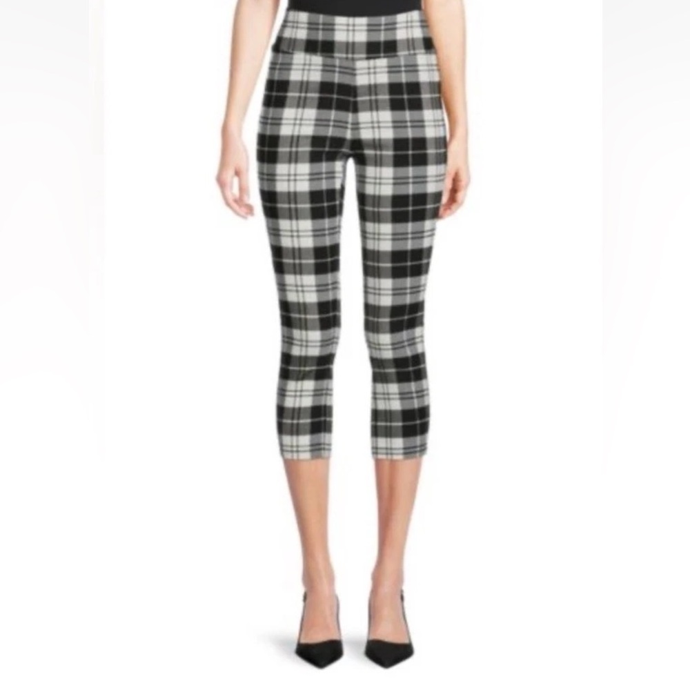 NWT Patrizia Luca Size S Cropped Plaid Pants Casual Trousers Black White Stretch